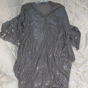 Silver Sequin V-Neck Dress